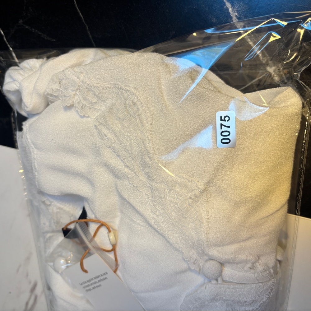 NWT Quince Women Lightweight Crepe Lace Puff Sleeve Blouse Ivory - Picture 8 of 8
